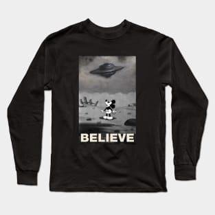UFO I want to Believe Mickey Mouse Parody Long Sleeve T-Shirt